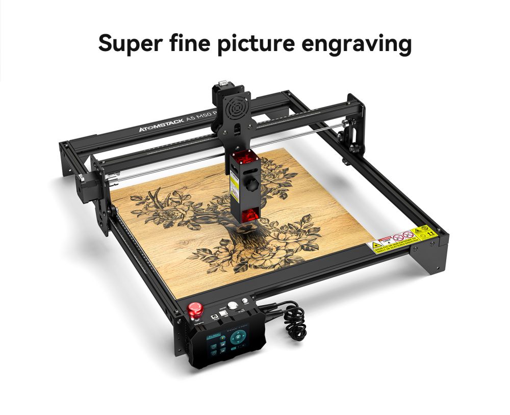 ATOMSTACK A5 M50 Pro Laser Cutter Engraver, 5-5.5W Laser Power, 40W Electric Power, Fixed Focus, Quadruple Lens Compression Spot, Offline Engraving, Cut 20mm Wood, 410x400mm