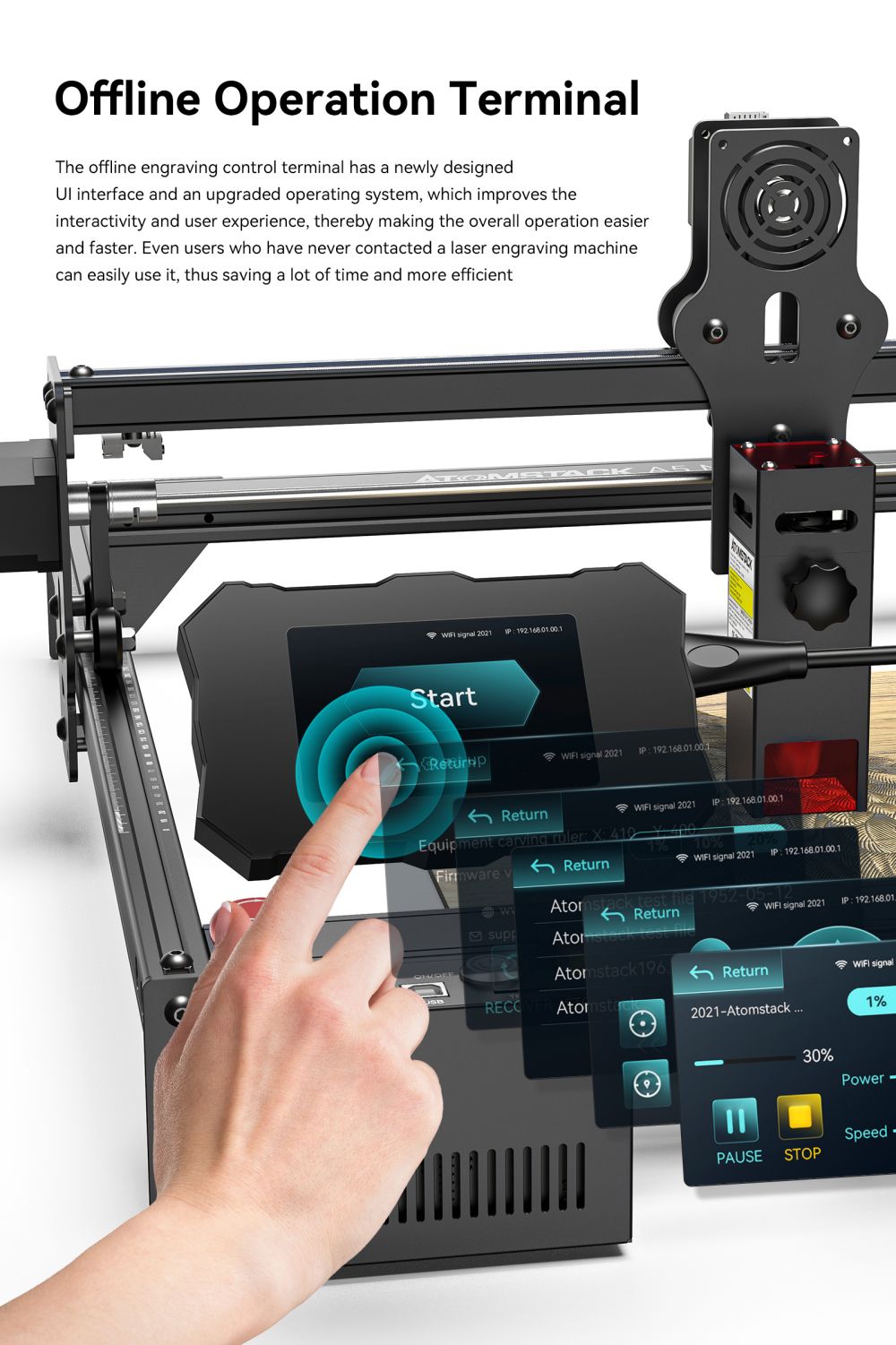 ATOMSTACK A5 M50 Pro Laser Cutter Engraver, 5-5.5W Laser Power, 40W Electric Power, Fixed Focus, Quadruple Lens Compression Spot, Offline Engraving, Cut 20mm Wood, 410x400mm