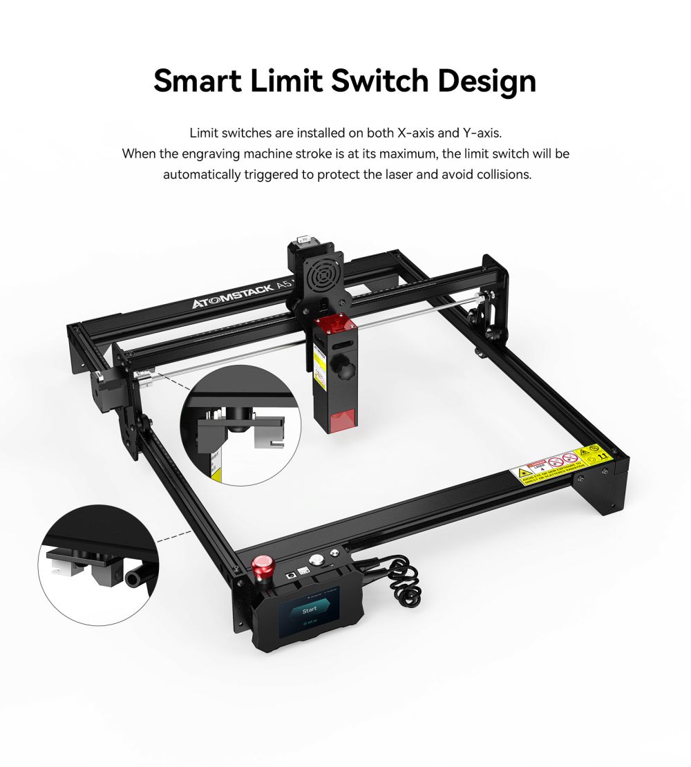 ATOMSTACK A5 M50 Pro Laser Cutter Engraver, 5-5.5W Laser Power, 40W Electric Power, Fixed Focus, Quadruple Lens Compression Spot, Offline Engraving, Cut 20mm Wood, 410x400mm