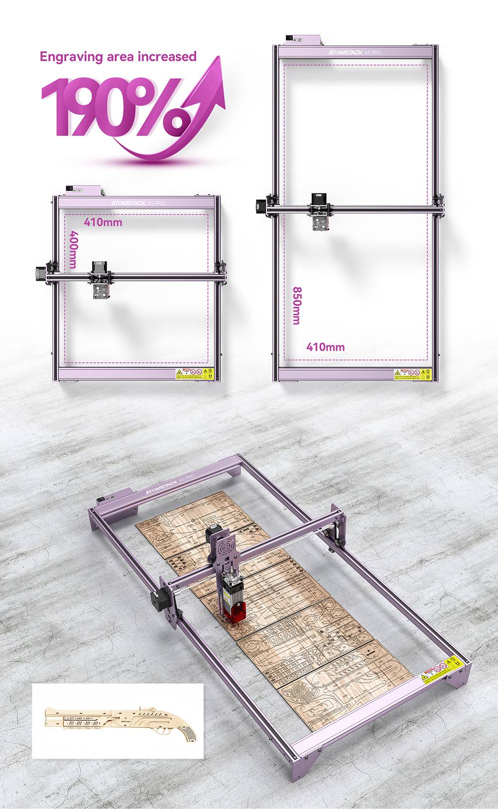 ATOMSTACK Engraving Area Extension Kit for A5 Pro / A5 Pro+ Laser Engraving Machine, 850x410mm Engraving Area