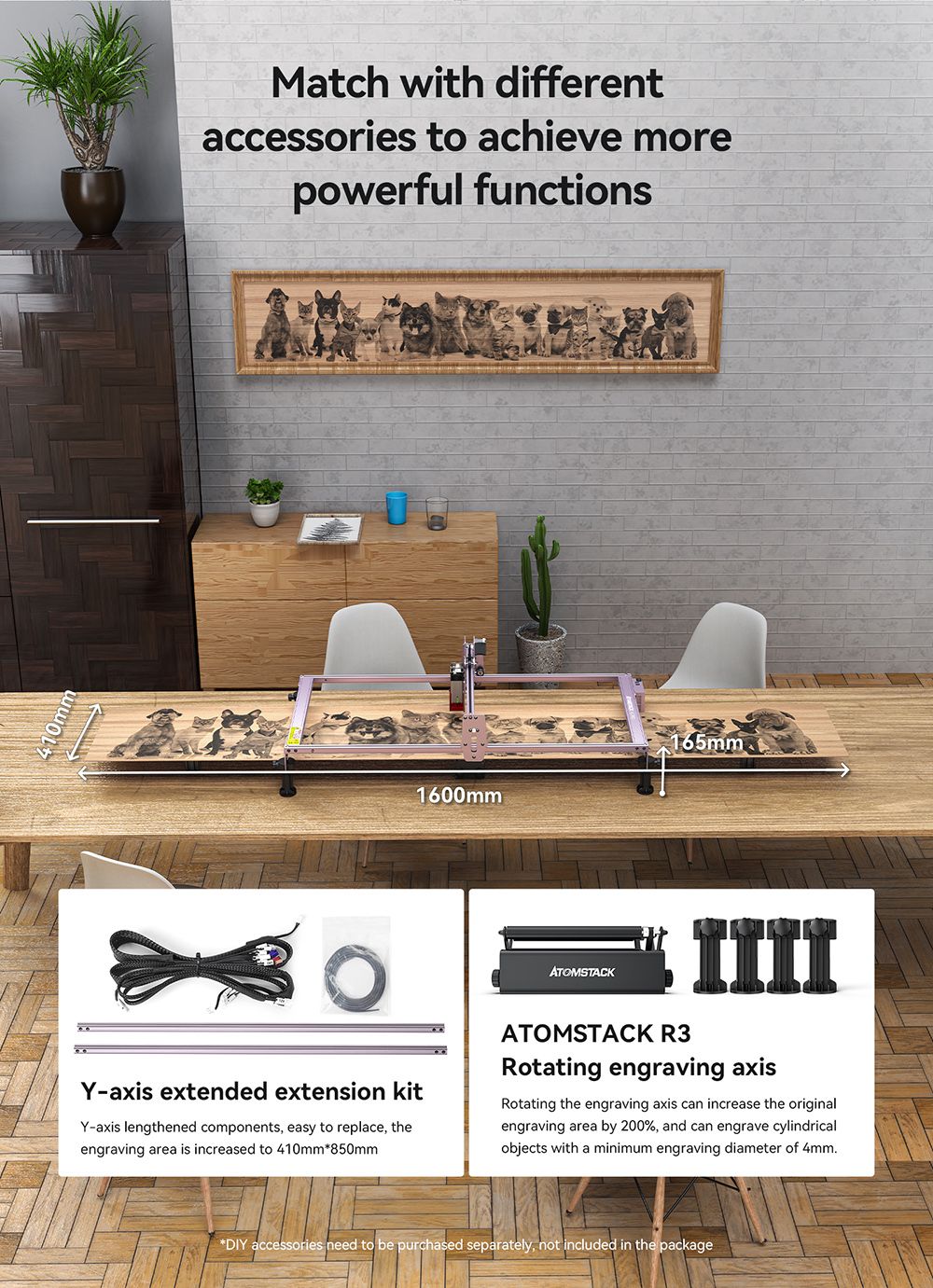 ATOMSTACK Engraving Area Extension Kit for A5 Pro / A5 Pro+ Laser Engraving Machine, 850x410mm Engraving Area