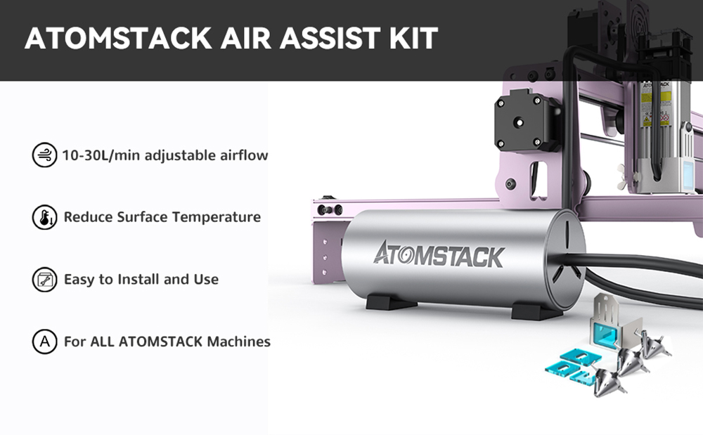 ATOMSTACK Laser Engraver Air Assist Kit, 10-30L/min Adjustable Airflow, Low Noise, Removing Smoke Dust