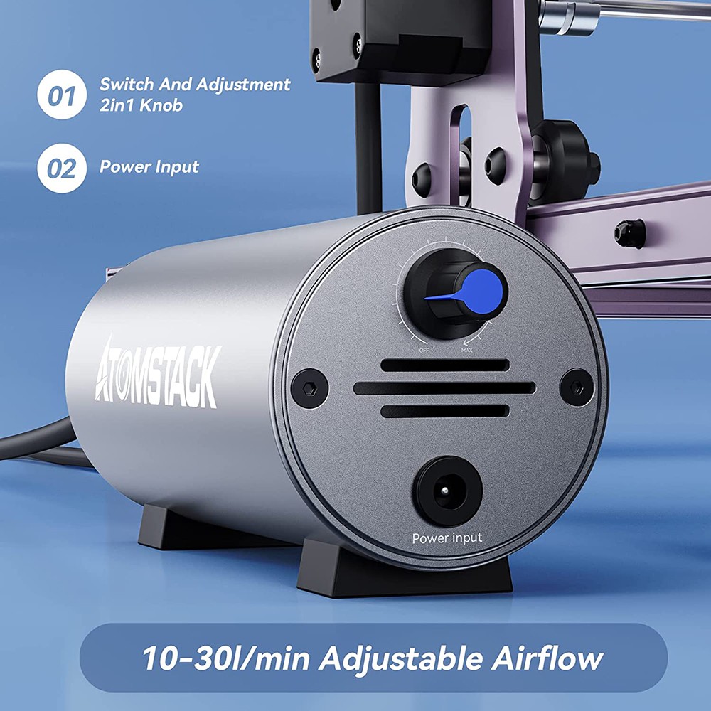ATOMSTACK Laser Engraver Air Assist Kit, 10-30L/min Adjustable Airflow, Low Noise, Removing Smoke Dust