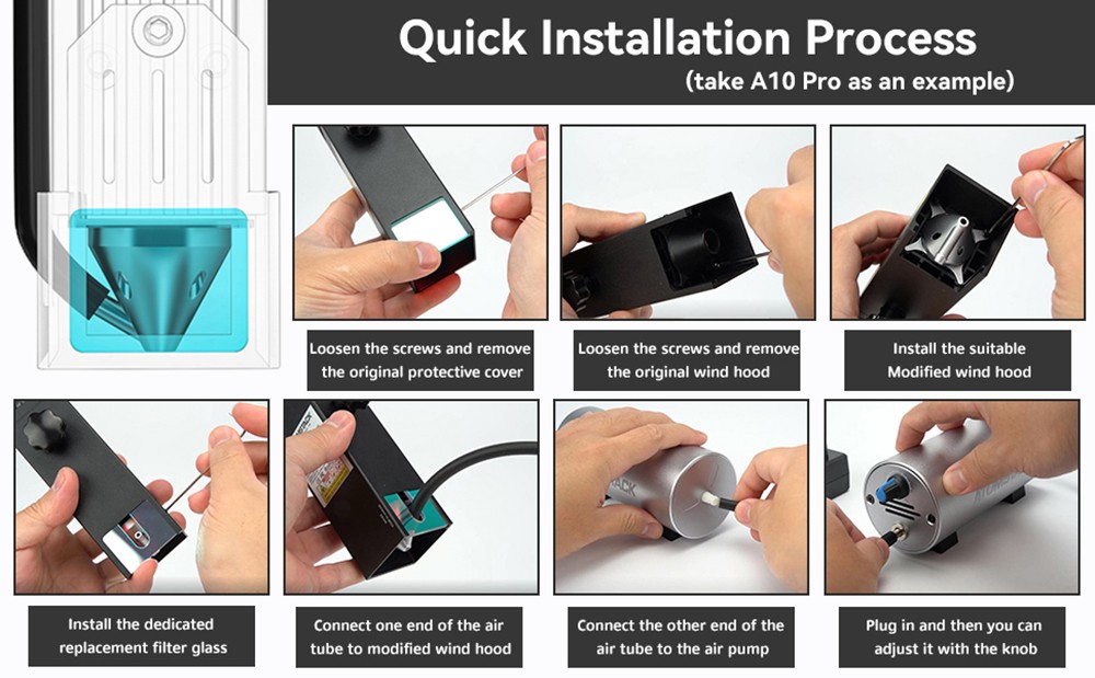 ATOMSTACK Air Assist, Laser Engraver Air Assist Kit for ATOMSTACK S10  PRO/X7 PRO/A10 PRO/A5 PRO Removing Smoke and Dust with 10-30L/Min Airflow,  Low