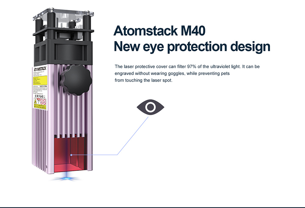 ATOMSTACK M40 40W Laser Module, Fixed Focus Laser, Ultra-Fine Compressed Spot, Eye Protection, Compatible with Atomstack, Ortur, NEJE