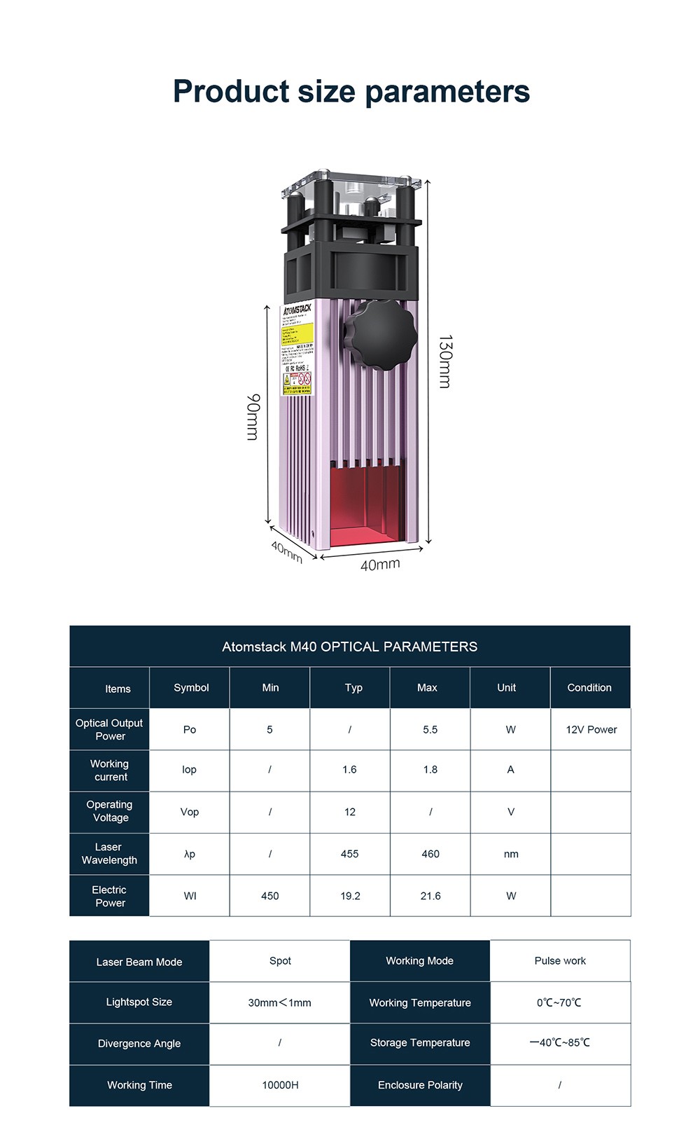 ATOMSTACK M40 40W Laser Module, Fixed Focus Laser, Ultra-Fine Compressed Spot, Eye Protection, Compatible with Atomstack, Ortur, NEJE