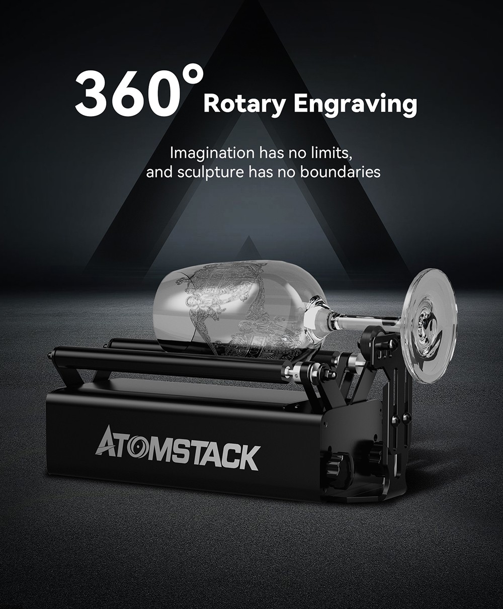 ATOMSTACK R3 Pro Rotary Roller with Separable Support Module and Extension Towers, 360 Degree Laser Rotating Engrave Irregular Cylinders