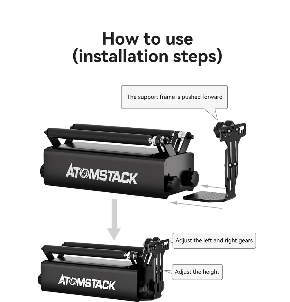 ATOMSTACK R3 Pro Rotary Roller with Separable Support Module and Extension Towers, 360 Degree Laser Rotating Engrave Irregular Cylinders