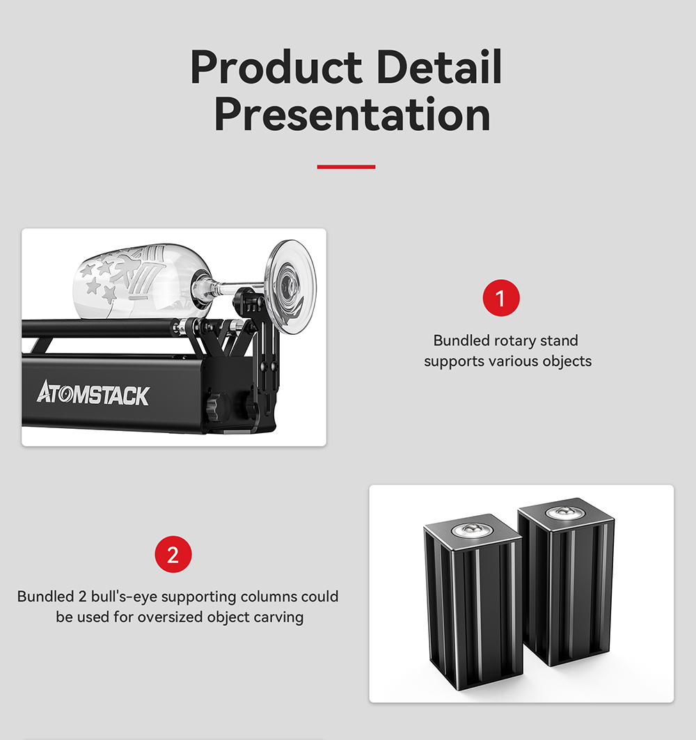 ATOMSTACK R3 Pro Rotary Roller with Separable Support Module and Extension Towers, 360 Degree Laser Rotating Engrave Irregular Cylinders