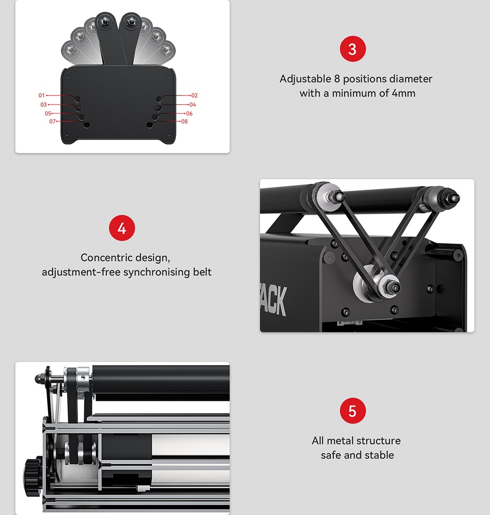 ATOMSTACK R3 Pro Rotary Roller with Separable Support Module and Extension Towers, 360 Degree Laser Rotating Engrave Irregular Cylinders