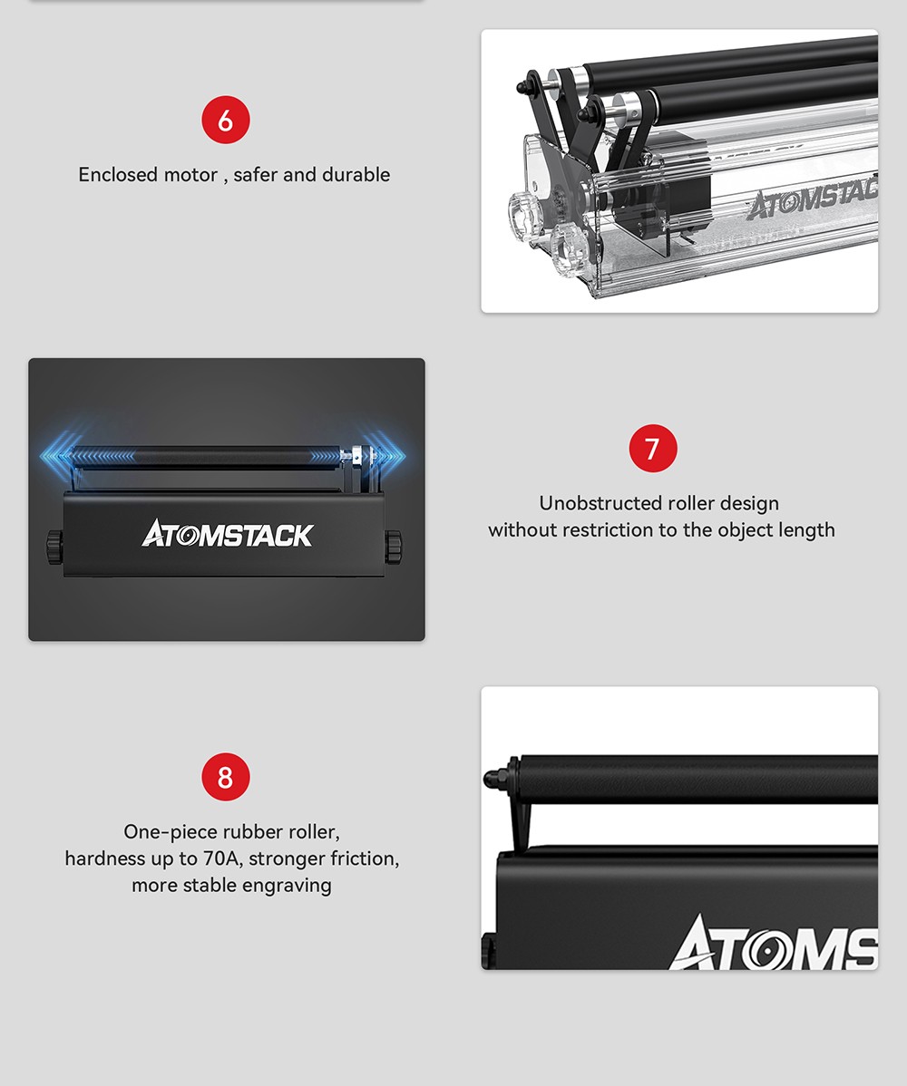 ATOMSTACK R3 Pro Rotary Roller with Separable Support Module and Extension Towers, 360 Degree Laser Rotating Engrave Irregular Cylinders