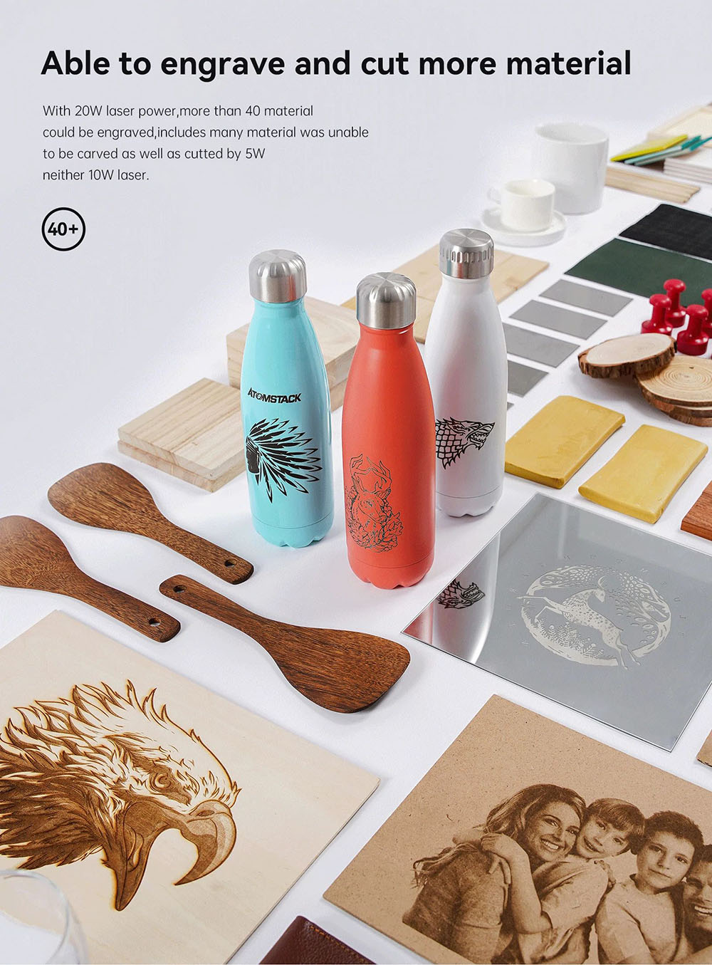 ATOMSTACK S20 Pro 20W Laser Engraver Cutter with Air Assist Kits, Focus-Free, Quad-core Diode Laser, 0.08 x 0.1mm Compressed Spot, Offline Engraving, 400x400mm