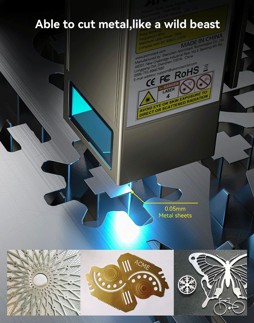 ATOMSTACK S20 Pro 20W Laser Engraver Cutter with Air Assist Kits, Focus-Free, Quad-core Diode Laser, 0.08 x 0.1mm Compressed Spot, Offline Engraving, 400x400mm