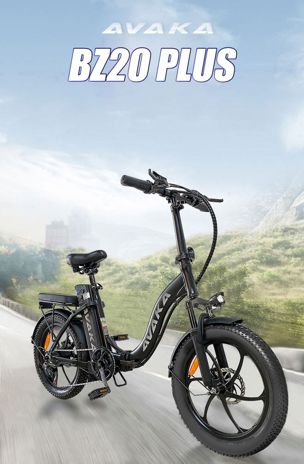 AVAKA BZ20 PLUS Electric Bike Foldable 500W Brushless Motor 15Ah Battery 100km Range 25km/h Max Speed - One Wheel White