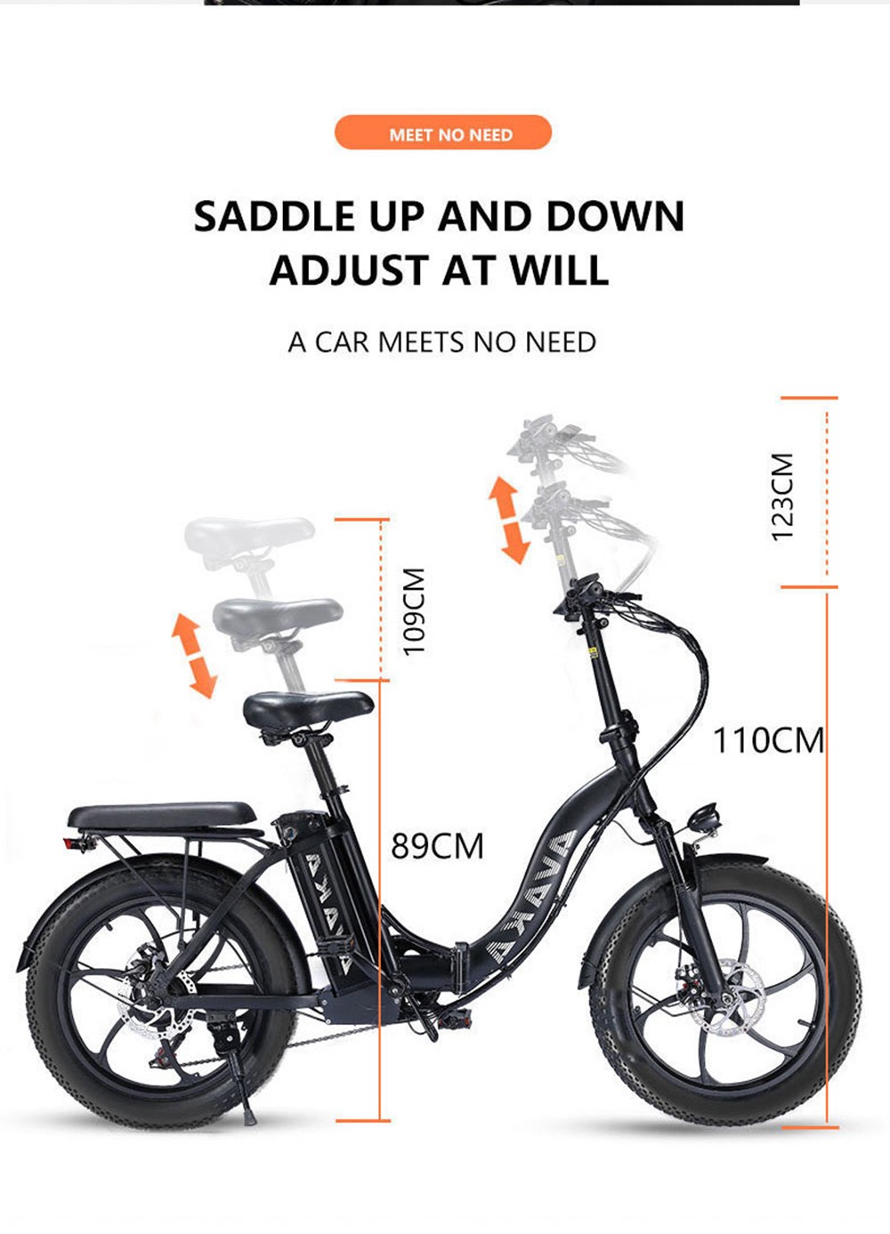 AVAKA BZ20 PLUS Electric Bike Foldable 500W Brushless Motor 15Ah Battery 100km Range 25km/h Max Speed - One Wheel White