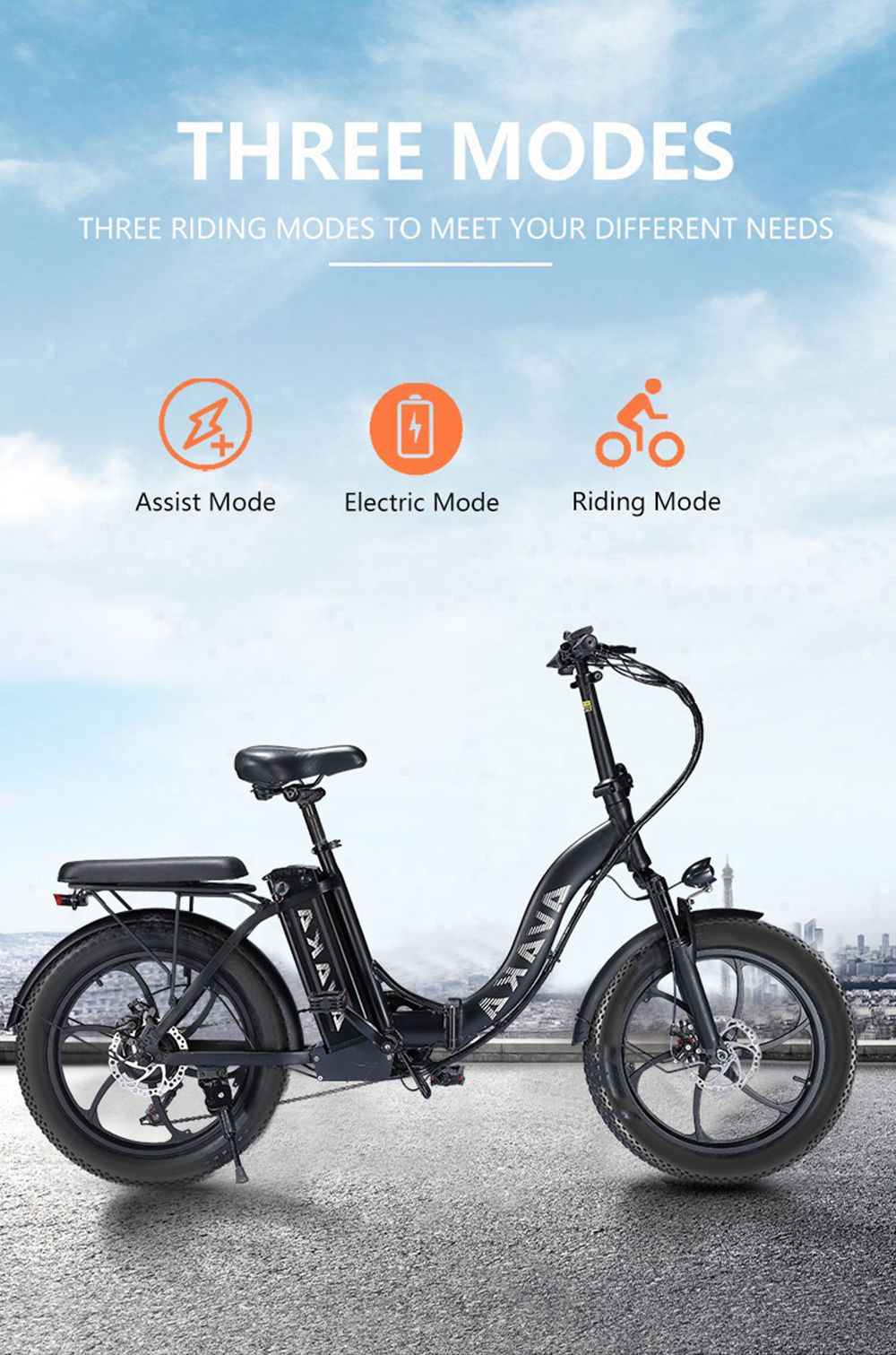 AVAKA BZ20 PLUS Electric Bike Foldable 500W Brushless Motor 15Ah Battery 100km Range 25km/h Max Speed - One Wheel White