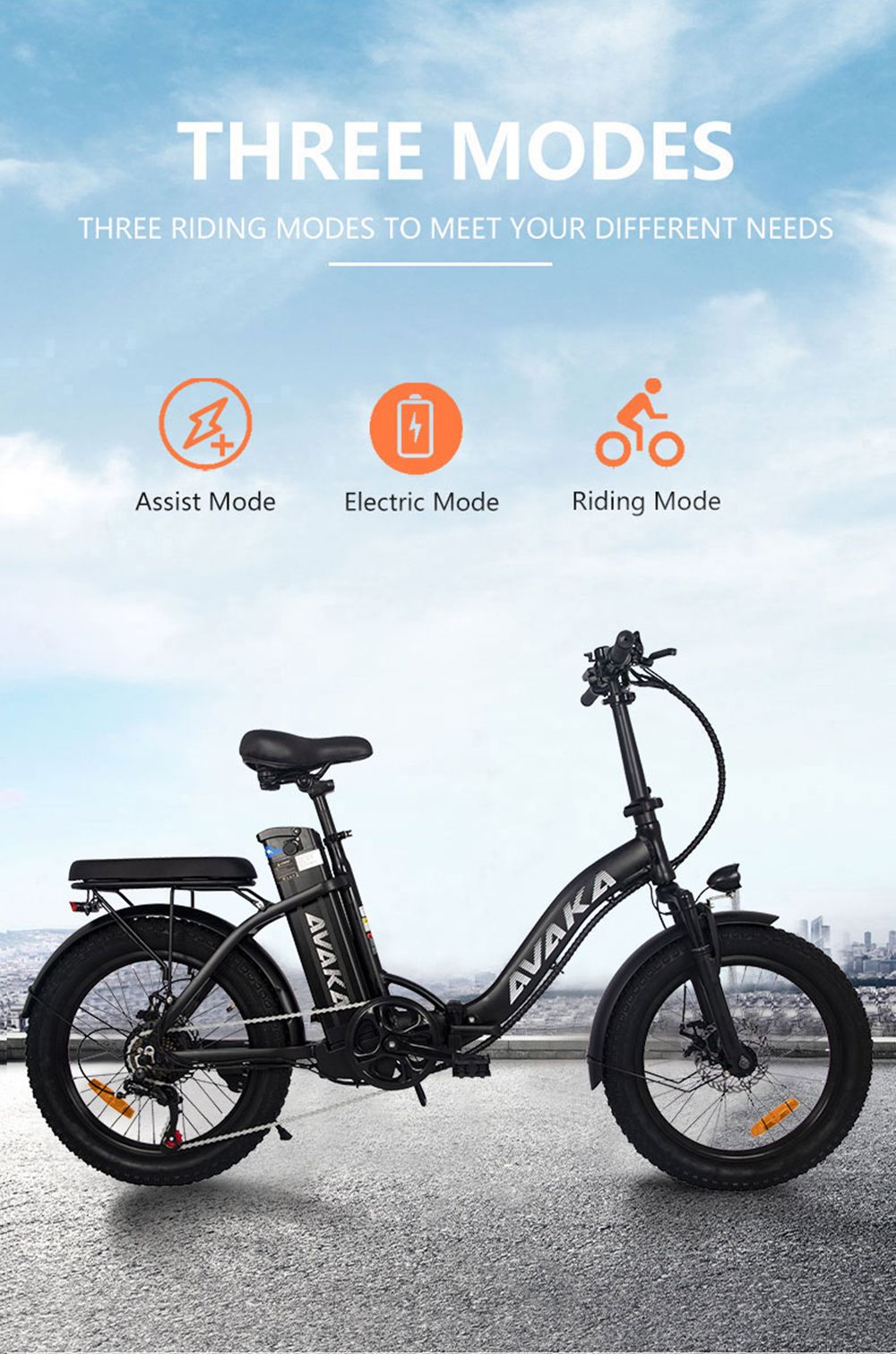 AVAKA BZ20 PLUS Electric Bike Foldable 500W Brushless Motor 15Ah Battery 100km Range 25km/h Max Speed-Spoked Wheel White