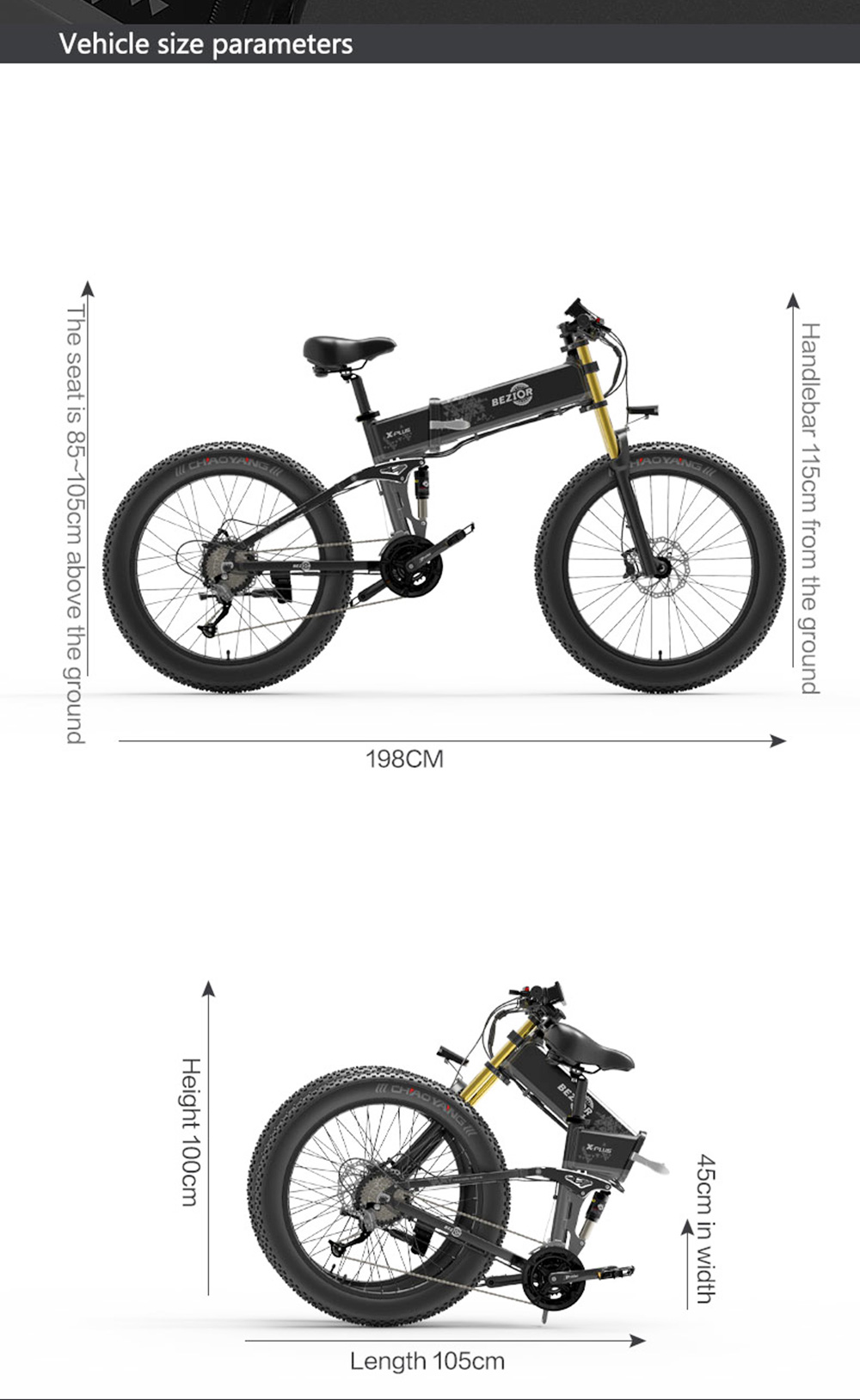 BEZIOR X-PLUS Electric Bike 1500W Motor 48V 17.5Ah Battery 26*4.0 Pneumatiky Horský bicykel 40 km/h Maximálna rýchlosť 200 kg záťaže - čierny