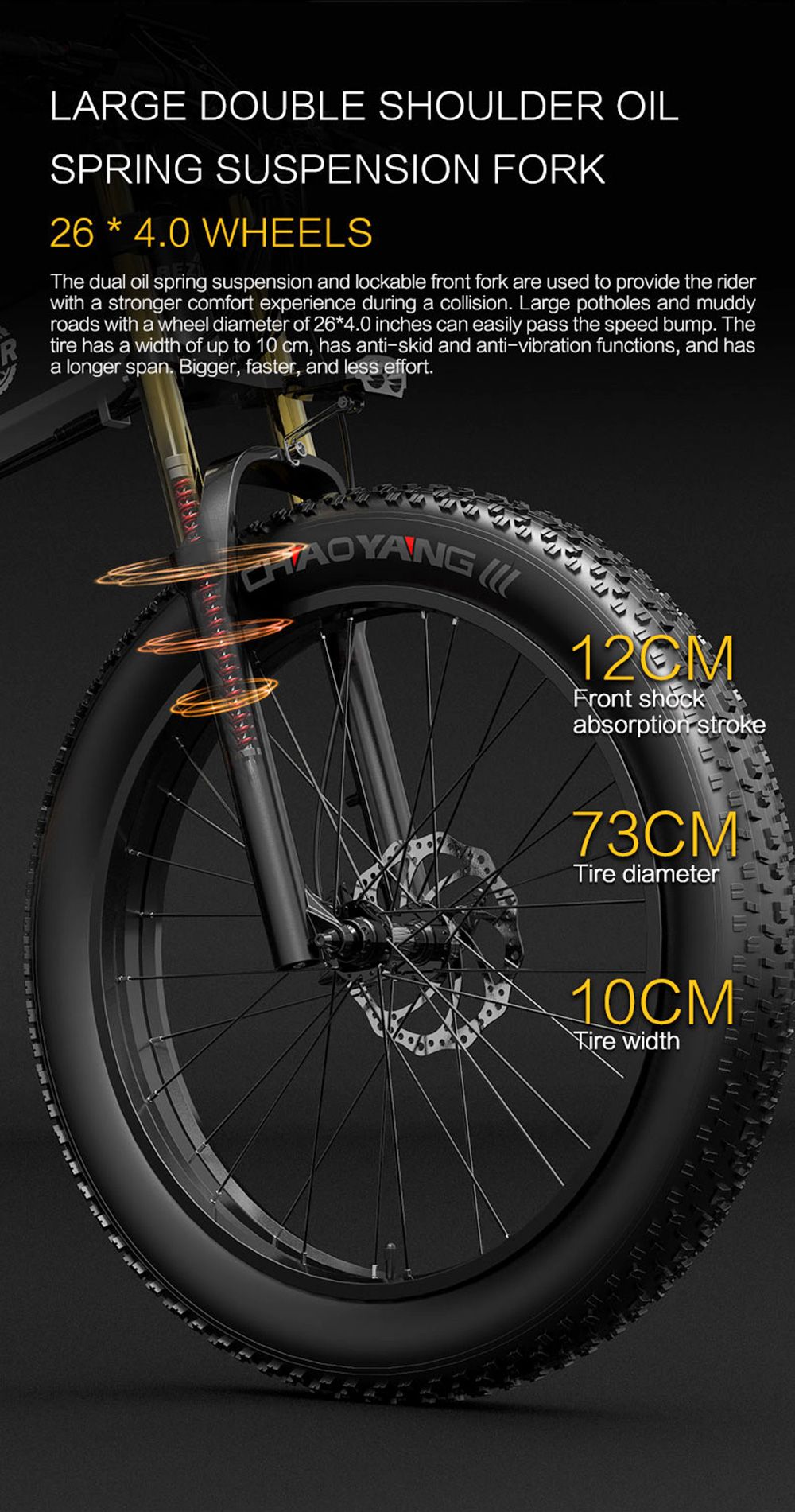 BEZIOR X-PLUS Electric Bike 1500W Motor 48V 17.5Ah Battery 26*4.0 Pneumatiky Horský bicykel 40 km/h Maximálna rýchlosť 200 kg záťaže - čierny