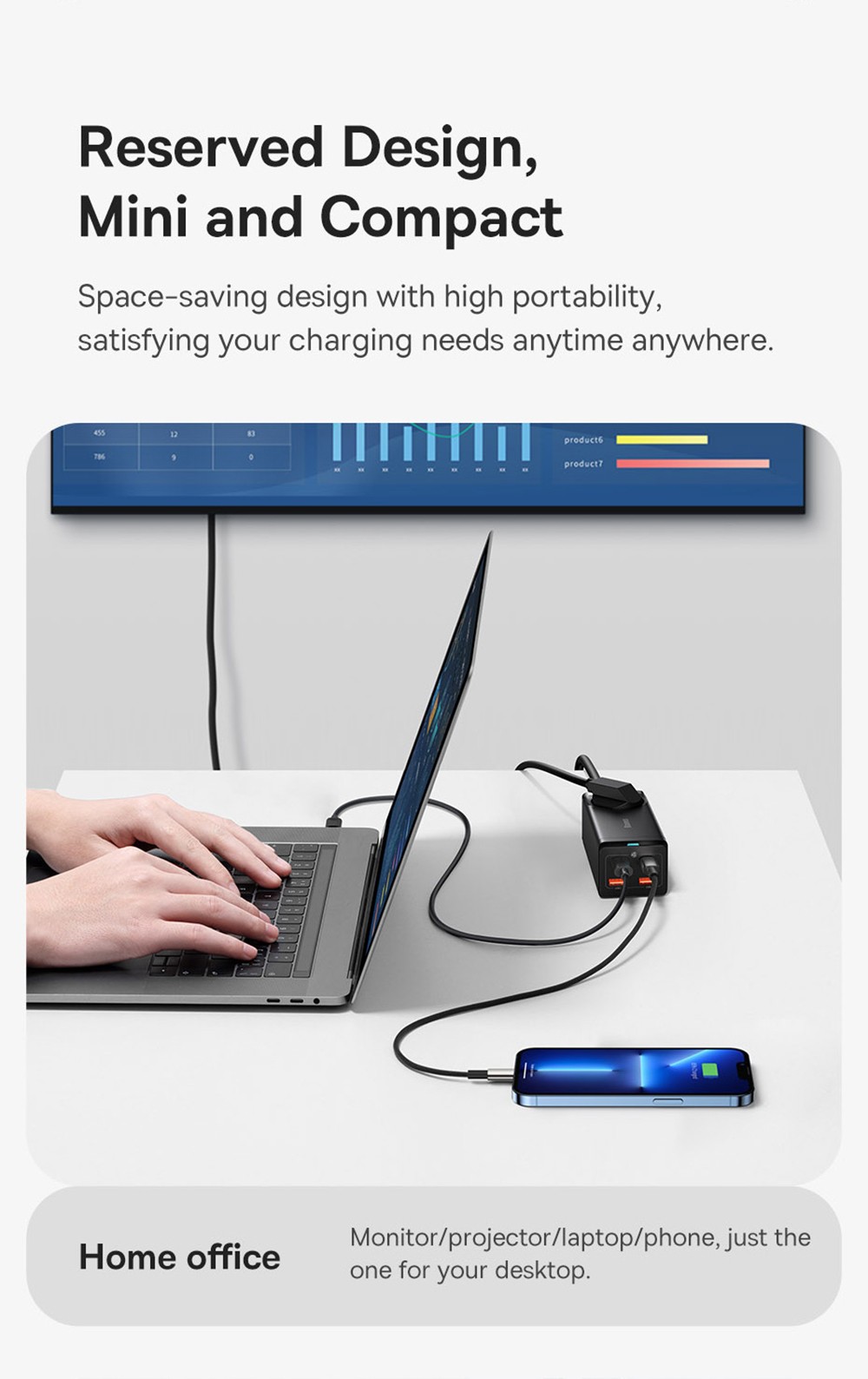 Baseus GaN 100W 5-Port Desktop Power Strip Charger, 2AC+2U+2C Quick Charge PD USB Type-C Fast Charging - EU Plug