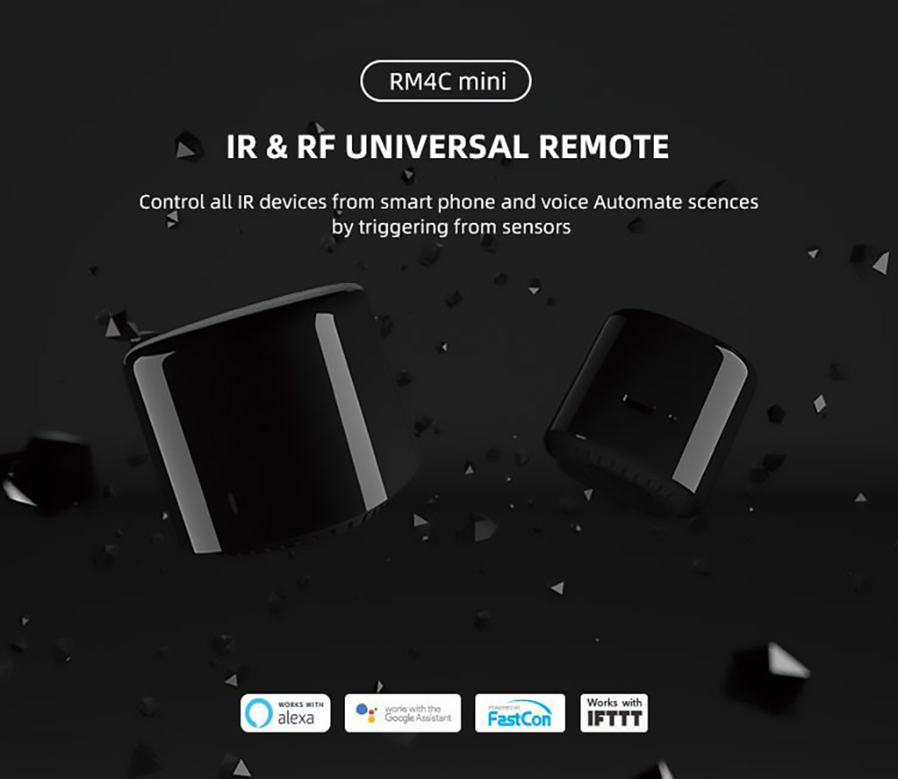Broadlink RM4C Mini Universal WiFi IR Smart Remote for Air Conditioner TVs, Voice Control by Alexa Google Home