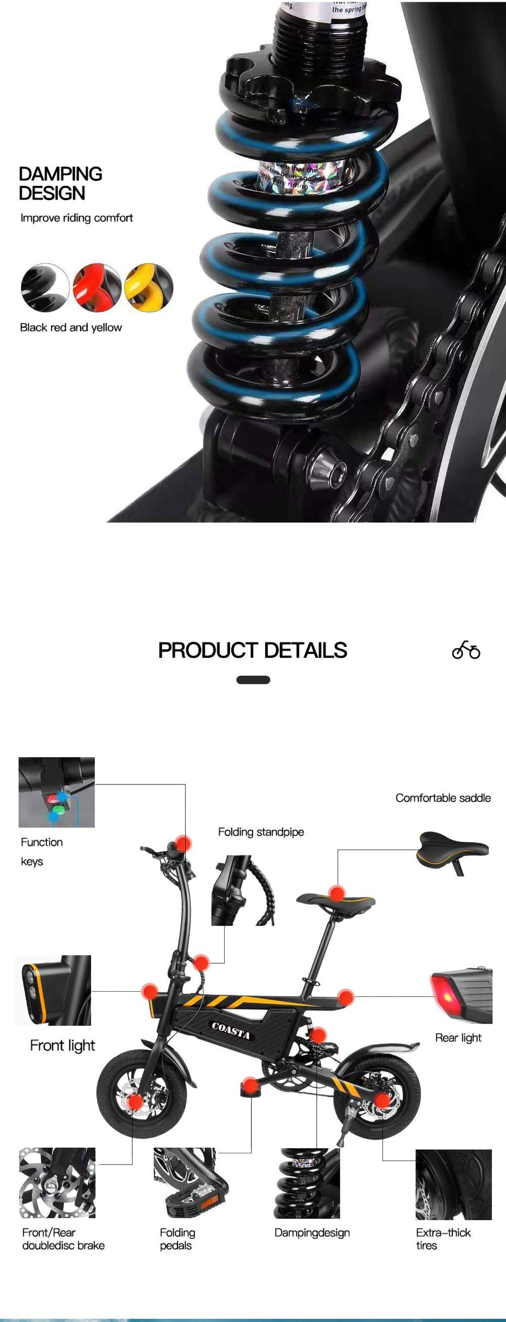 COASTA T18 Electric Bike 7.8Ah Battery 350W Motor 12'' Pneumatic Tire 25km/h Max Speed Black