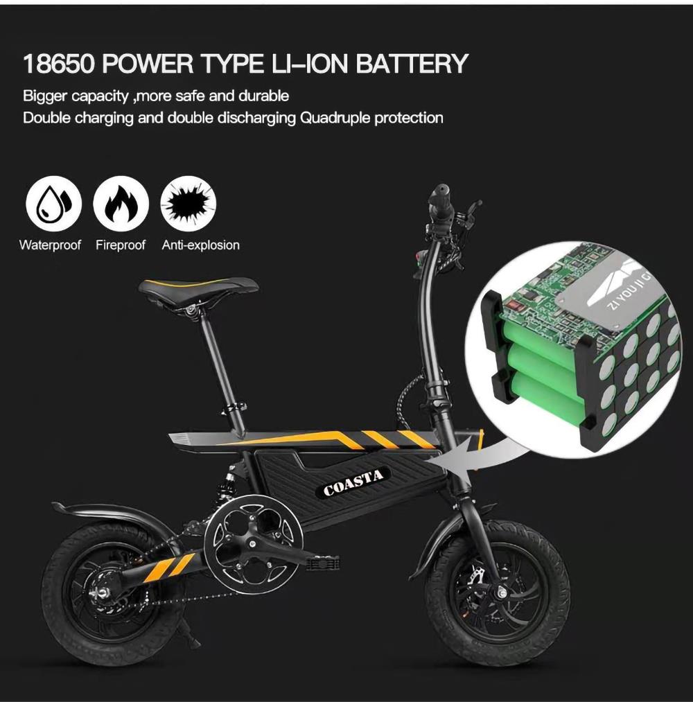 COASTA T18 Electric Bike 7.8Ah Battery 350W Motor 12'' Pneumatic Tire 25km/h Max Speed Black