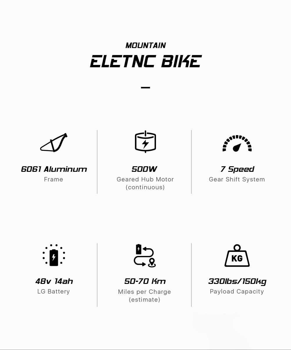 CYSUM CM520 29 inch Electric Bike 48V 500W Brushless Motor 14Ah Removable Battery for 50-70 Range - Grey