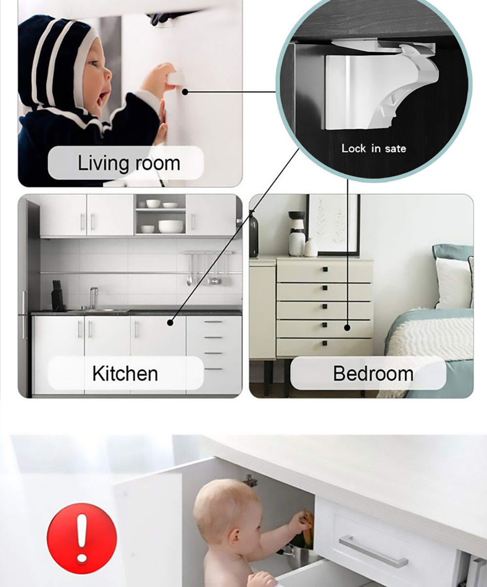 Child Invisible Safety Lock, Baby Drawer Cabinet Door Safety Lock, ABS Material, Punch-free Design
