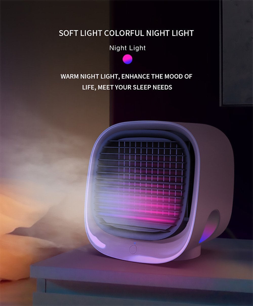 Desktop Mini Air Cooler, 3 Levels Speed, Home Air Conditioner Fan, Portable Cooling Fan, Low Noise, Night Light - Pink