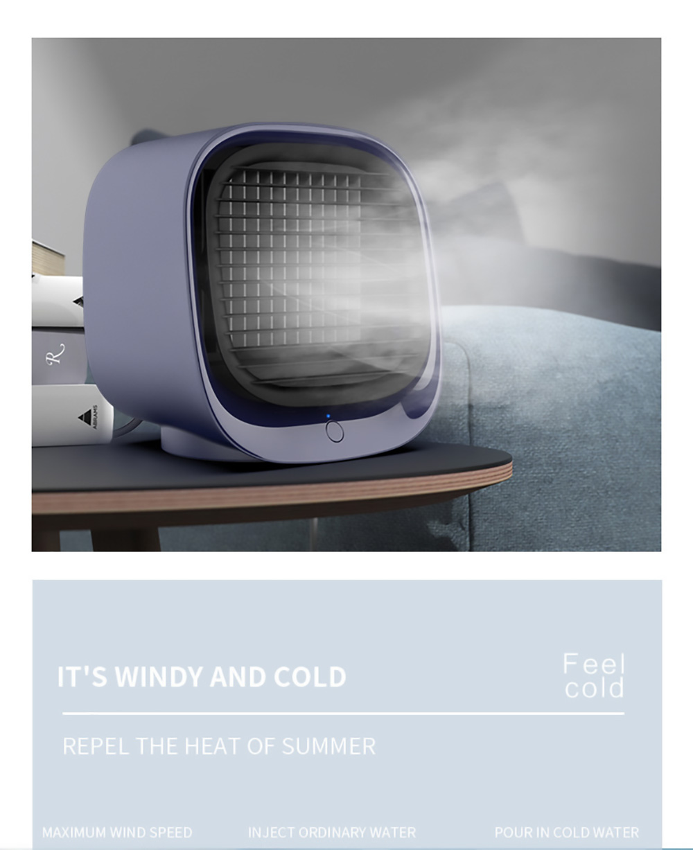 Desktop Mini Air Cooler, 3 Levels Speed, Home Air Conditioner Fan, Portable Cooling Fan, Low Noise, Night Light - Pink