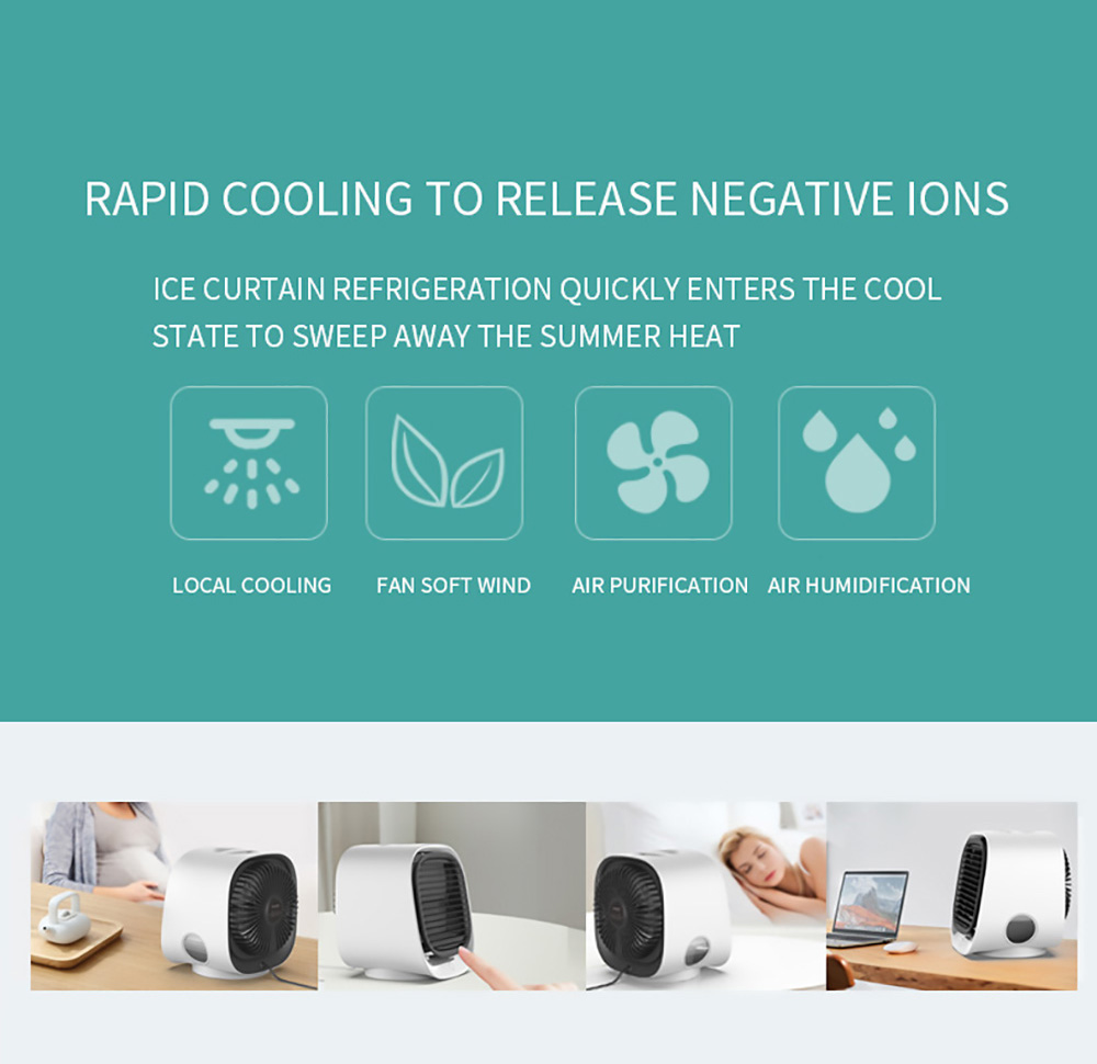 Desktop Mini Air Cooler, 3 Levels Speed, Home Air Conditioner Fan, Portable Cooling Fan, Low Noise, Night Light - Pink