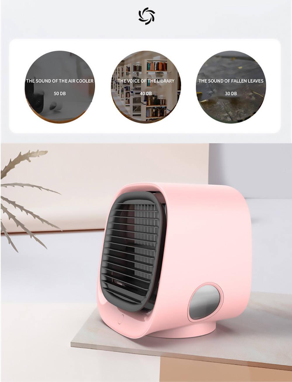 Desktop Mini Air Cooler, 3 Levels Speed, Home Air Conditioner Fan, Portable Cooling Fan, Low Noise, Night Light - Pink