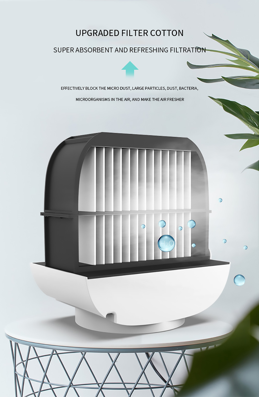 Desktop Mini Air Cooler, 3 Levels Speed, Home Air Conditioner Fan, Portable Cooling Fan, Low Noise, Night Light - White