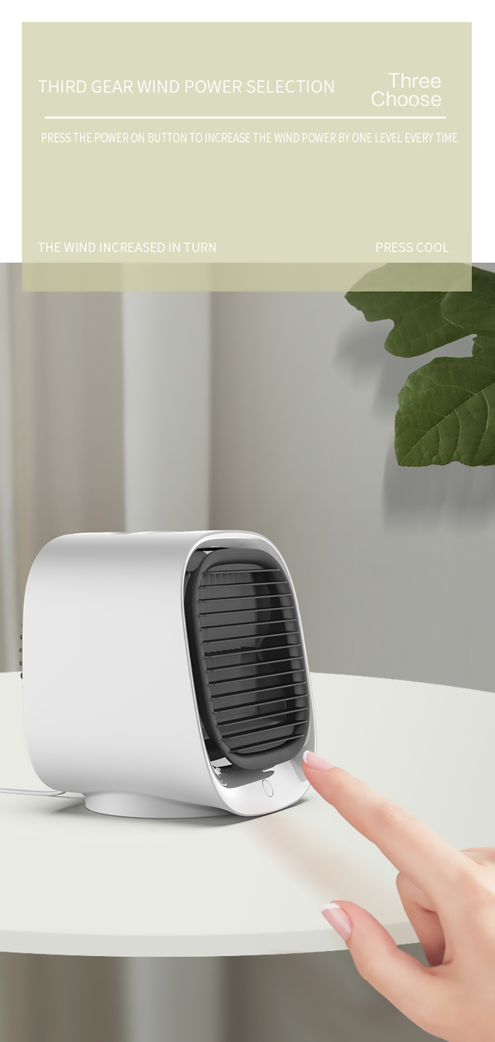 Desktop Mini Air Cooler, 3 Levels Speed, Home Air Conditioner Fan, Portable Cooling Fan, Low Noise, Night Light - White