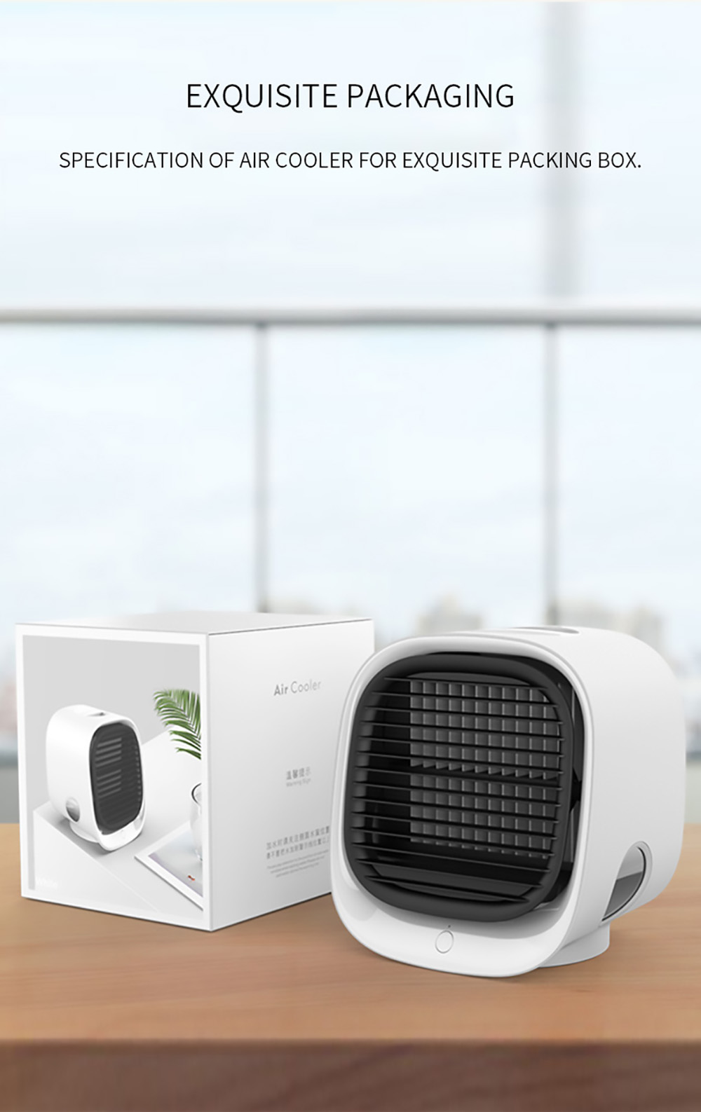 Desktop Mini Air Cooler, 3 Levels Speed, Home Air Conditioner Fan, Portable Cooling Fan, Low Noise, Night Light - White