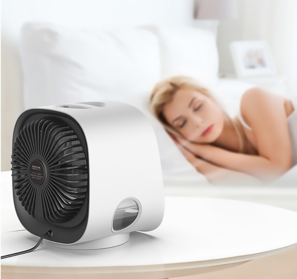 Desktop Mini Air Cooler, 3 Levels Speed, Home Air Conditioner Fan, Portable Cooling Fan, Low Noise, Night Light - White