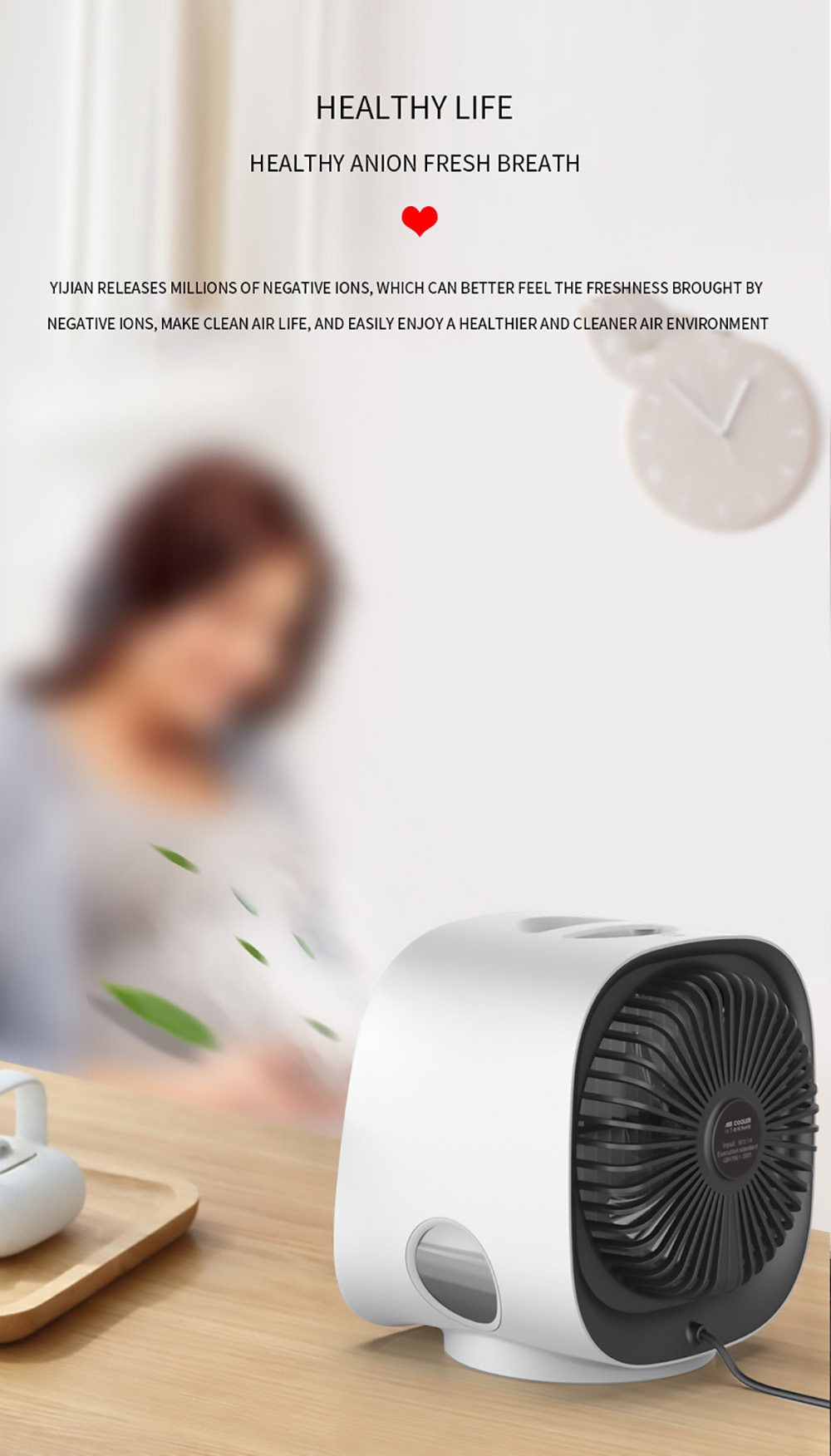 Desktop Mini Air Cooler, 3 Levels Speed, Home Air Conditioner Fan, Portable Cooling Fan, Low Noise, Night Light - White