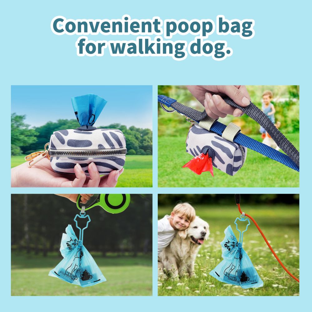 Pet Garbage Bag Thickened Dog Poop Bags with Hands-Free Clip, EPI Degradable Pet Waste Bags, 8 Rolls 120 Counts - Blue