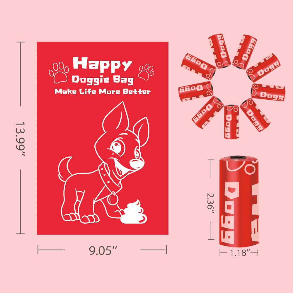 Pet Garbage Bag Thickened Dog Poop Bags with Hands-Free Clip, EPI Degradable Pet Waste Bags, 8 Rolls 120 Counts - Red