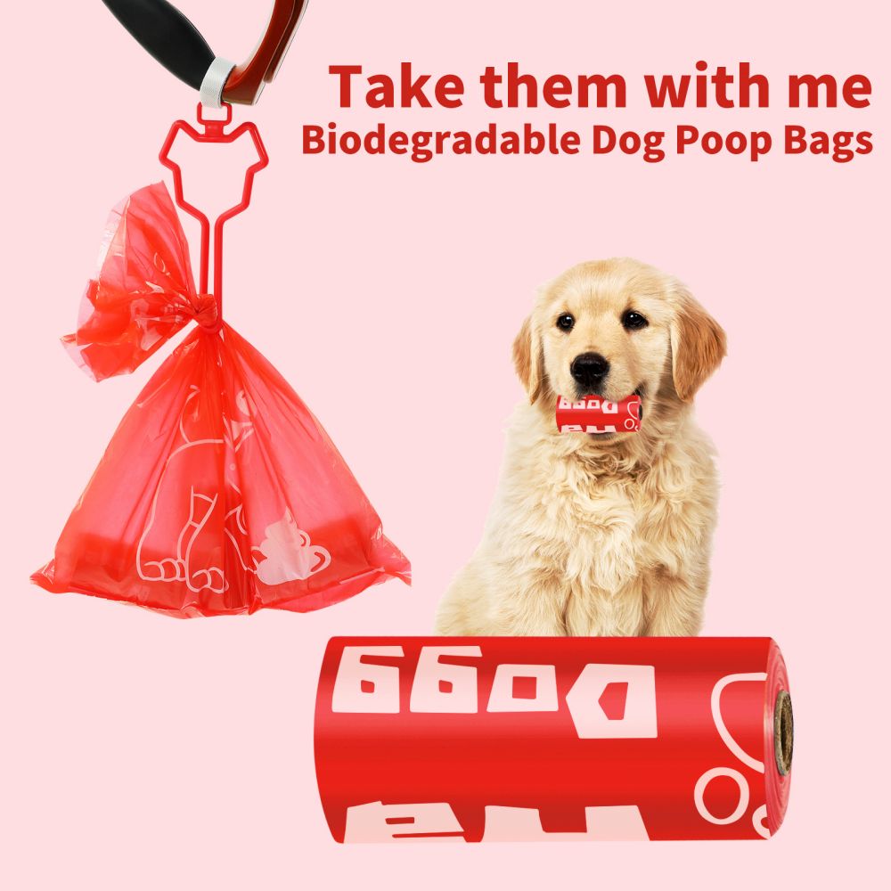Dog Poop Bags with HandsFree Clip Red