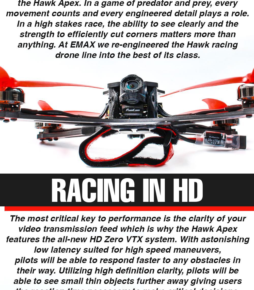 Emax Hawk Apex 5'' 210mm 4S FPV Racing RC Drone BNF with Runcam Nano HD Zero - 4S ELRS 2.4GHz