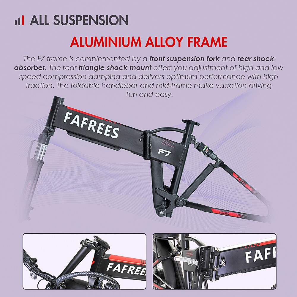 FAFREES F7 750W Electric Bike Folding Frame 7-Speed Gears Removable 10Ah Lithium-Ion Battery E-bike