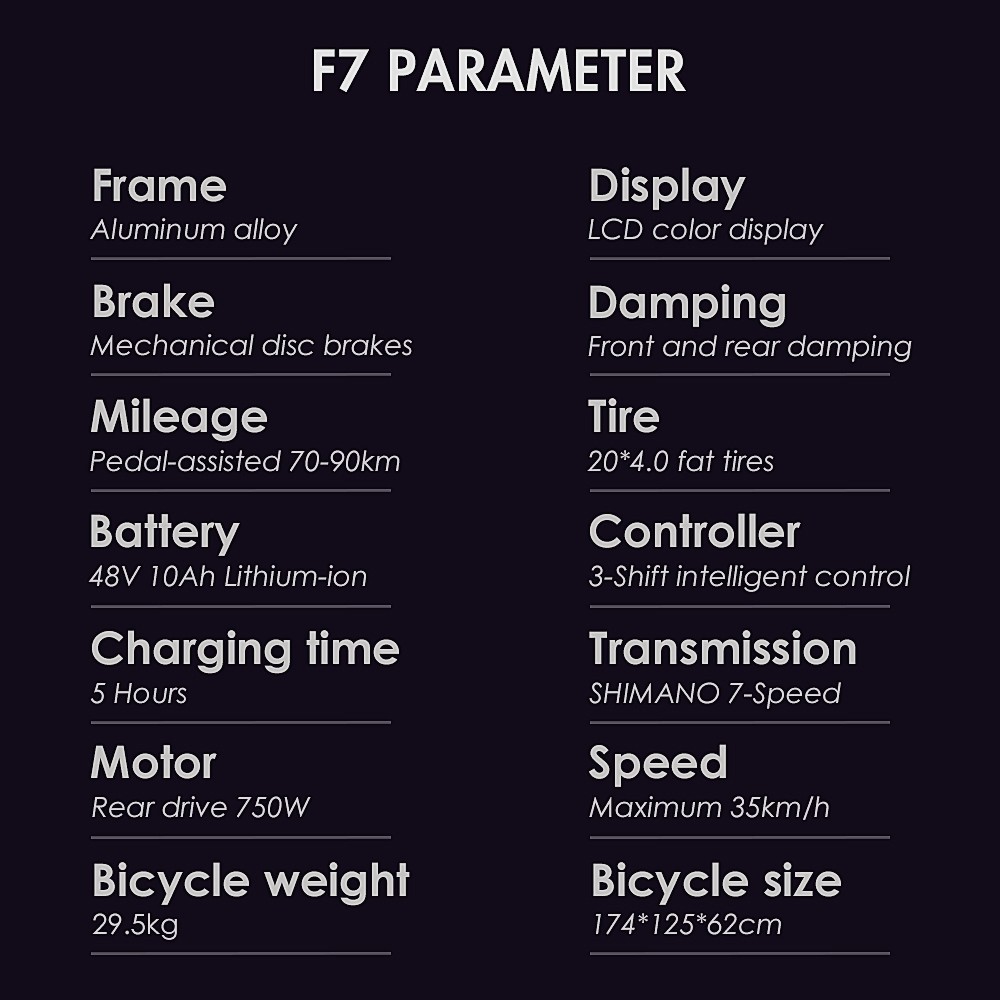 FAFREES F7 750W Electric Bike Folding Frame 7-Speed Gears Removable 10Ah Lithium-Ion Battery E-bike