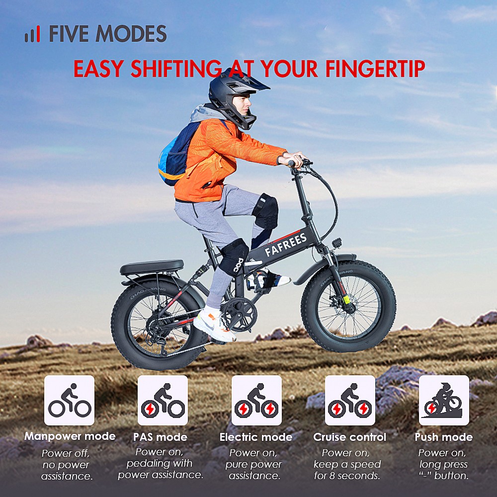 FAFREES F7 750W Electric Bike Folding Frame 7-Speed Gears Removable 10Ah Lithium-Ion Battery E-bike