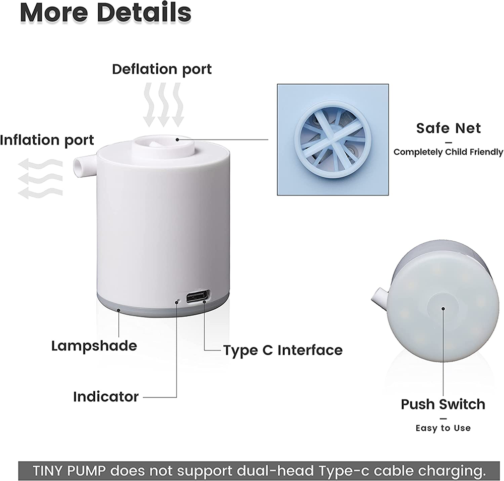 FLEXTAILGEAR Tiny Pump X 3 in 1 Air Pump, Air Compressor with LED Light Portable - White
