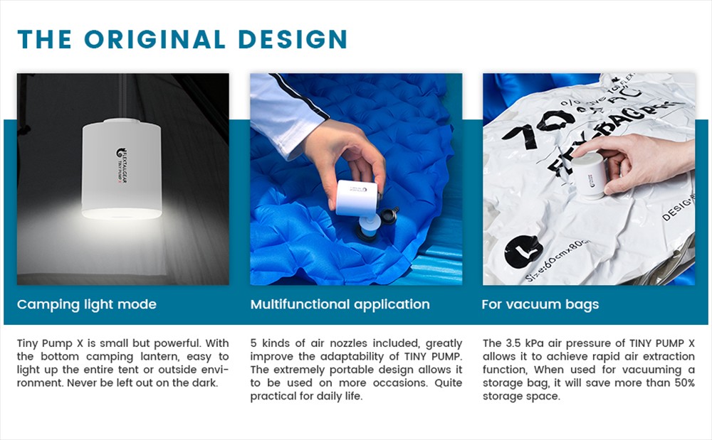 FLEXTAILGEAR Tiny Pump X 3 in 1 Air Pump, Air Compressor with LED Light Portable - White