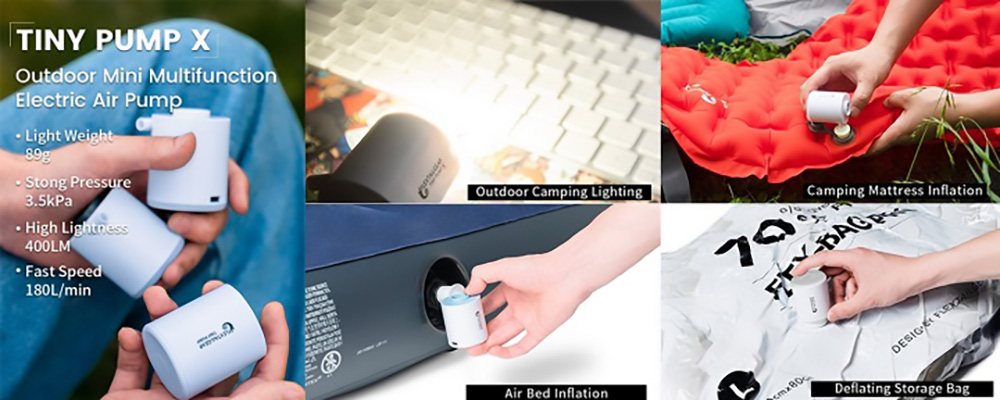 FLEXTAILGEAR Tiny Pump X 3 in 1 Air Pump, Air Compressor with LED Light Portable - White