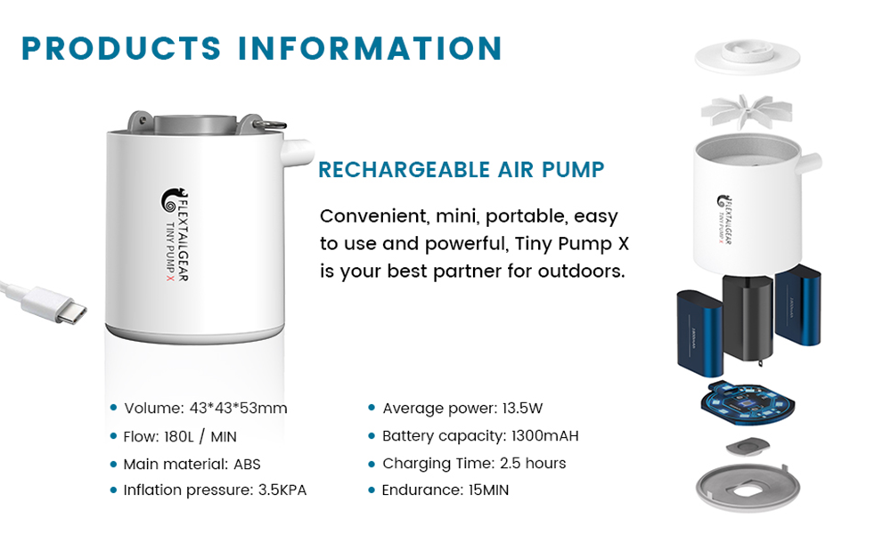 FLEXTAILGEAR Tiny Pump X 3 in 1 Air Pump Air Compressor with LED Light