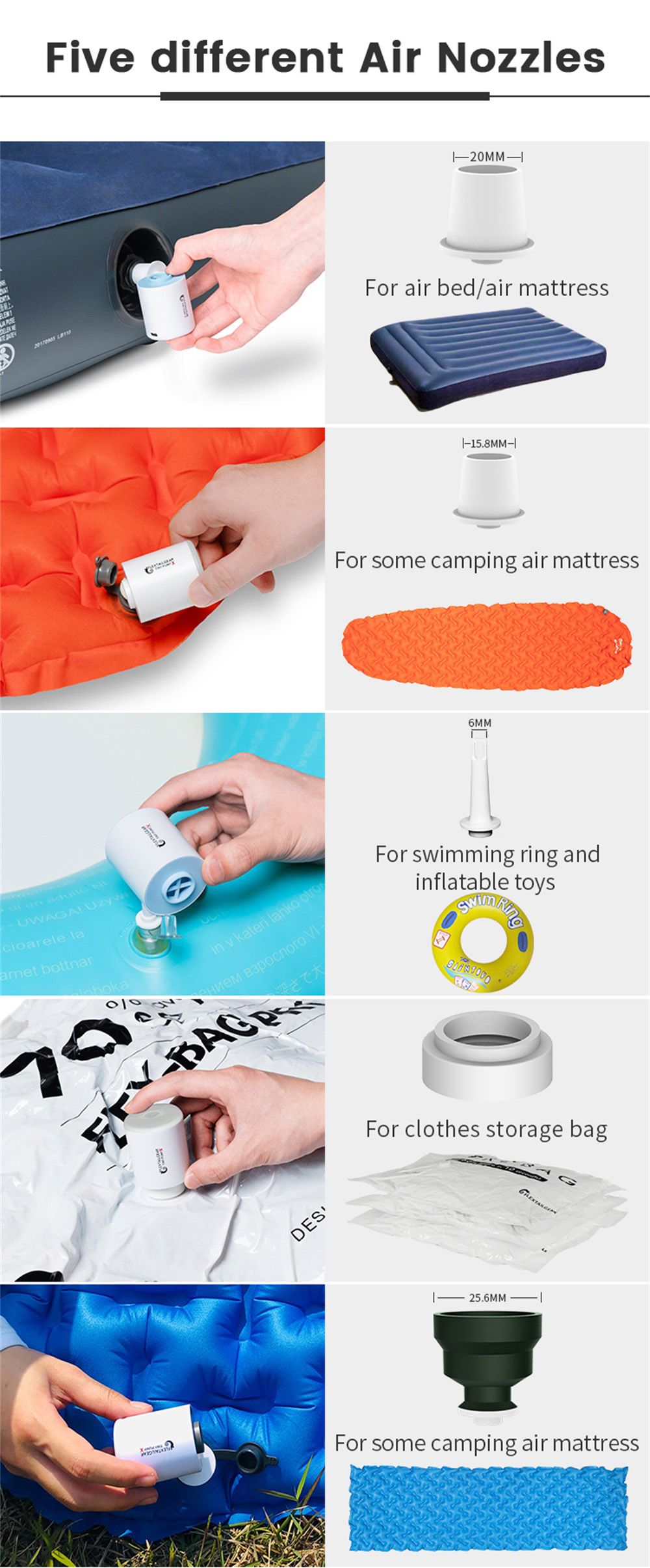 FLEXTAILGEAR Tiny Pump X 3 in 1 Air Pump, Air Compressor with LED Light Portable - Blue